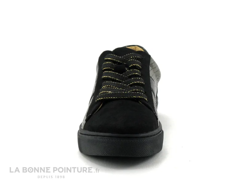 Achat chaussures The Divine Factory Femme Basket, vente The Divine Factory QL4501 Noir - Bronze reptile - Basket basse Femme