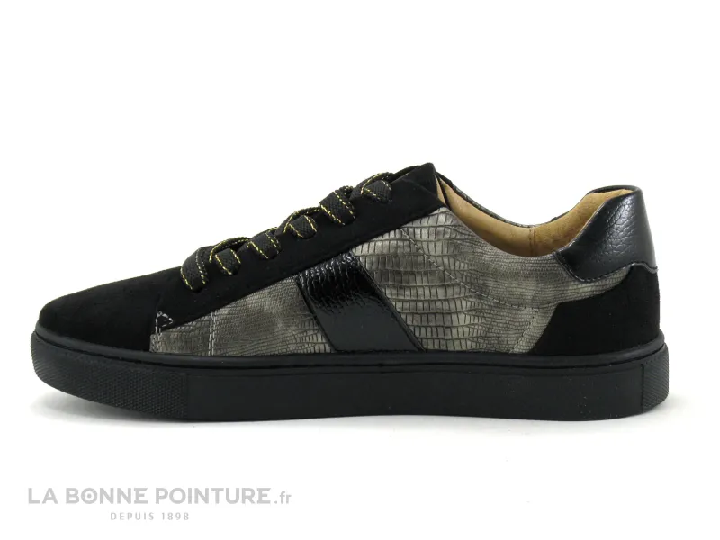 Achat chaussures The Divine Factory Femme Basket, vente The Divine Factory QL4501 Noir - Bronze reptile - Basket basse Femme