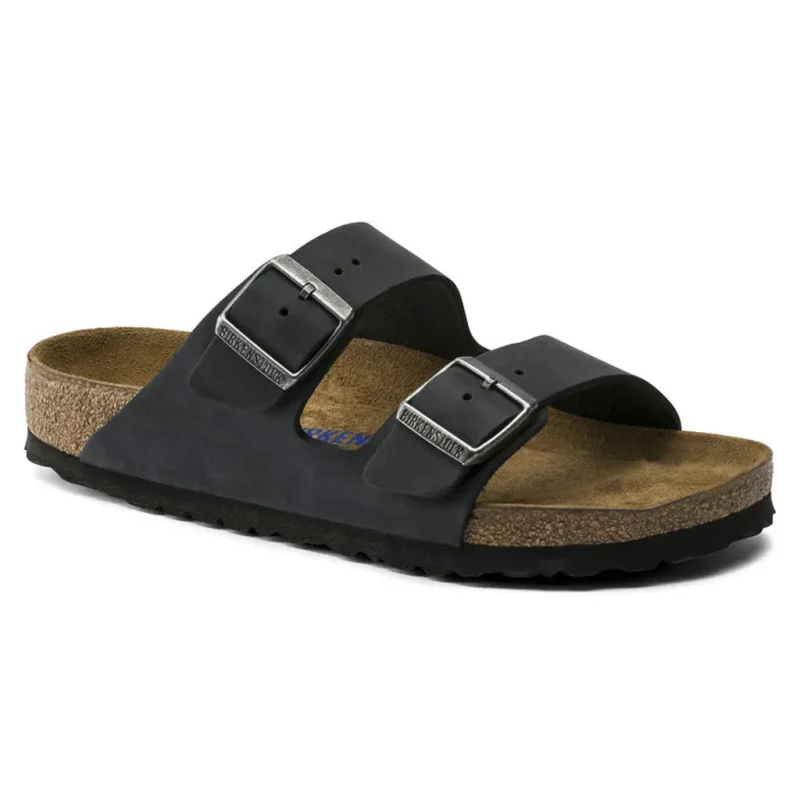 BIRKENSTOCK Arizona Soft Footbed Femme /cuir huilé noir (narrow) 2022 Chaussures Mode Nu pieds Sandales Tongs