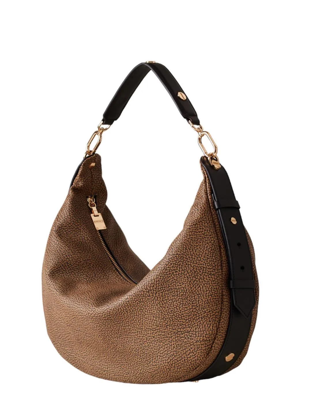 Borbonese Oyster Coated Sac Hobo Moyen Op Naturel / Noir - Achetez À Prix Outlet!