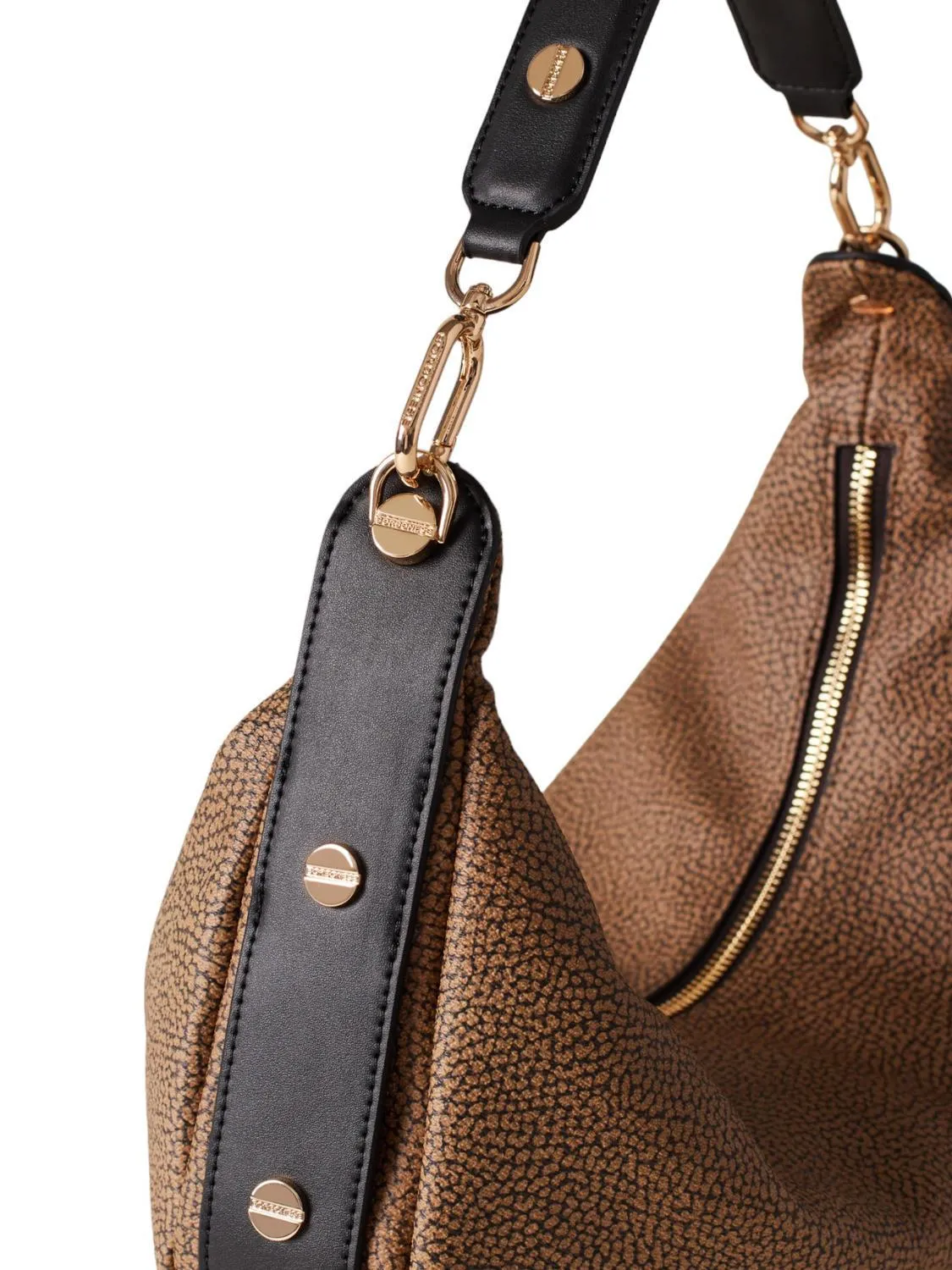 Borbonese Oyster Coated Sac Hobo Moyen Op Naturel / Noir - Achetez À Prix Outlet!