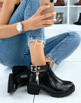 Bottines basses ouvertes noires effet croco