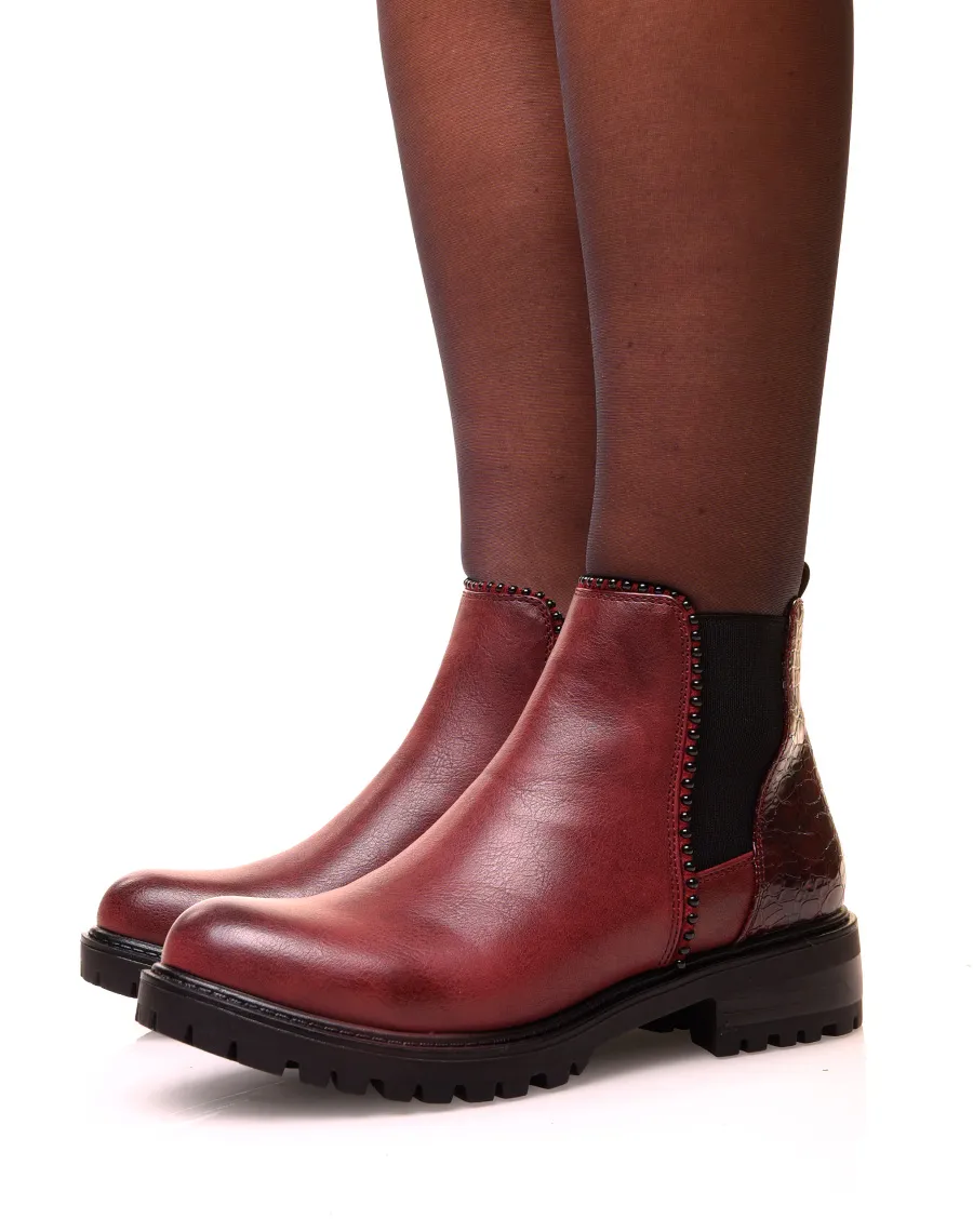 Bottines bordeaux bi-matières avec élastique