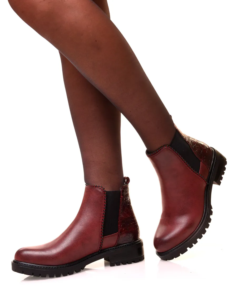 Bottines bordeaux bi-matières avec élastique