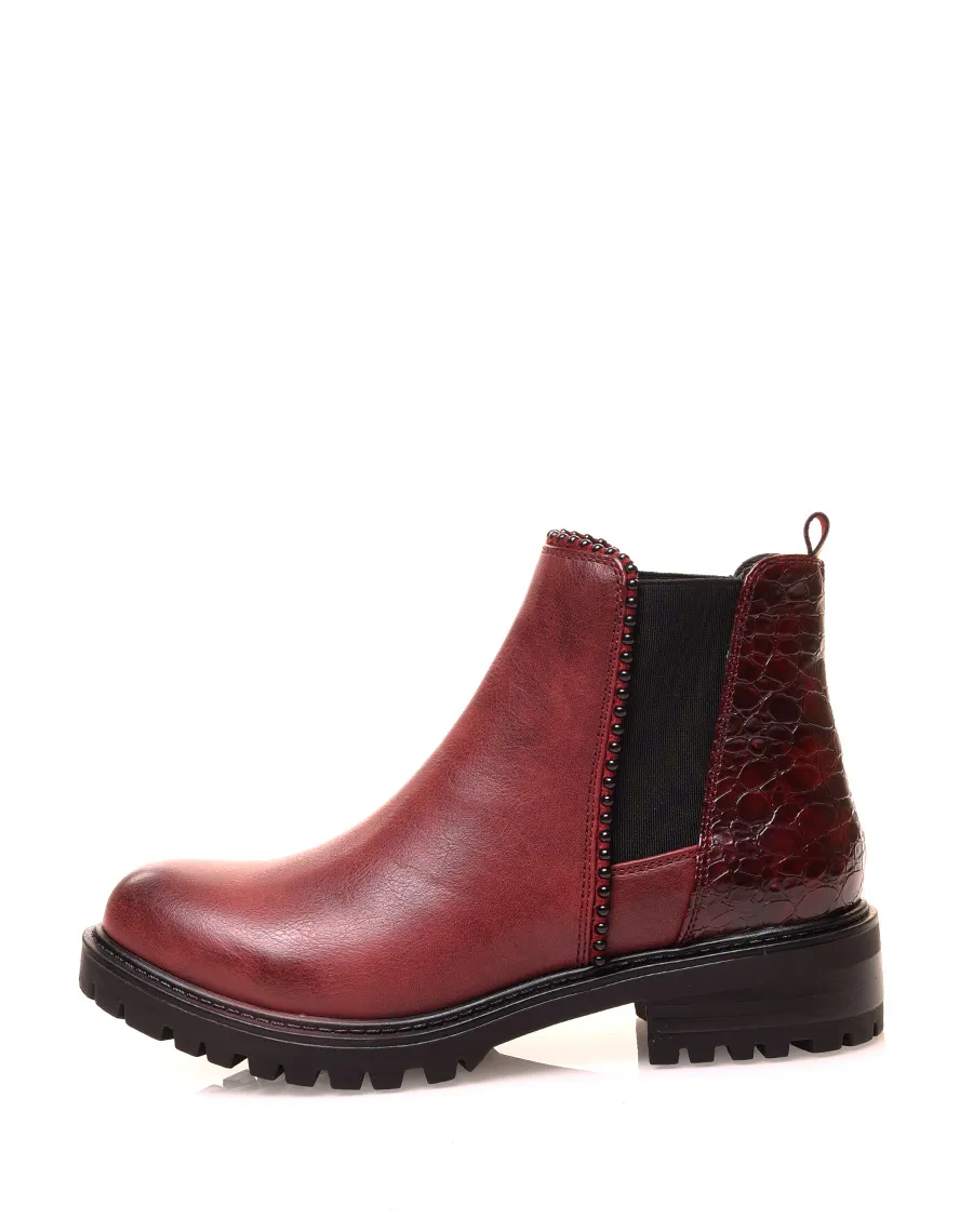 Bottines bordeaux bi-matières avec élastique