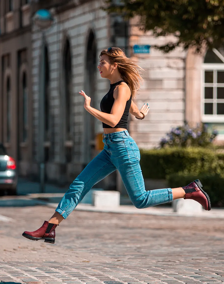 Bottines bordeaux bi-matières avec élastique