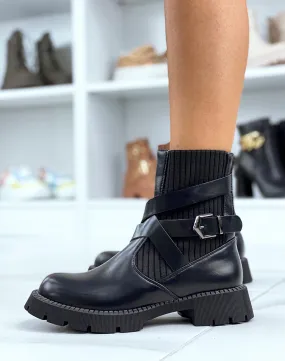 Bottines chaussette noires à multiples sangles et semelle talonnée