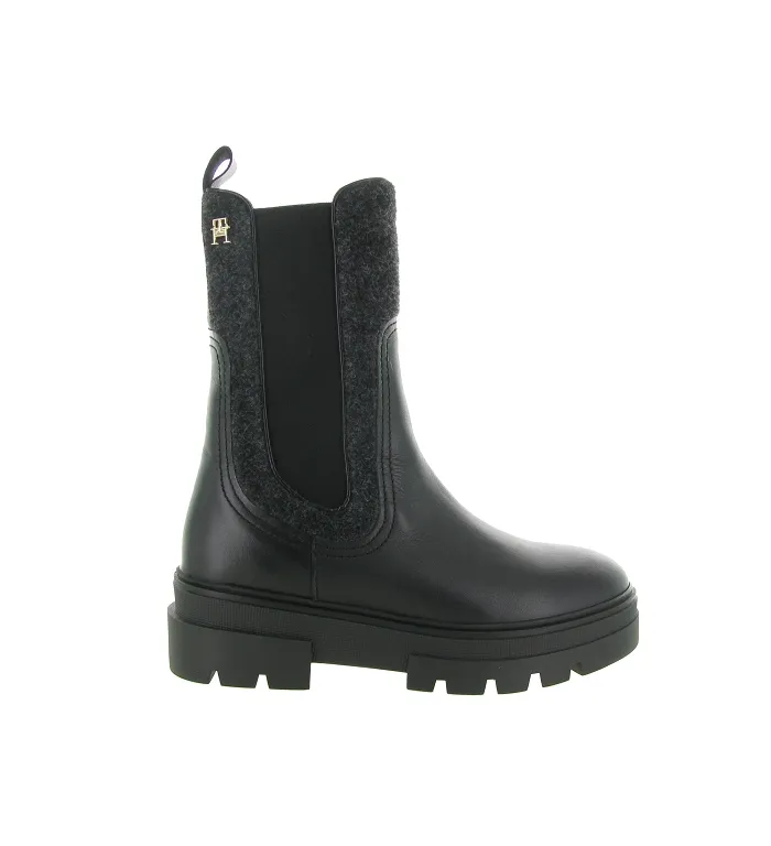 bottines et boots - Chelsea - femme - Cuir - Noir - Tommy hilfiger