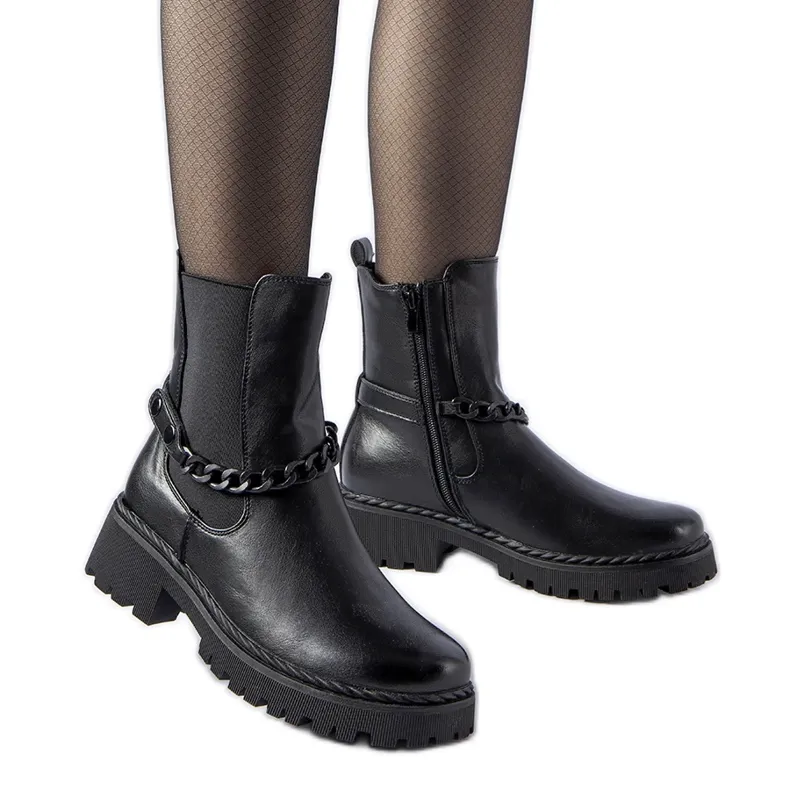 Bottines isolées noires avec chaîne Tiziano le noir