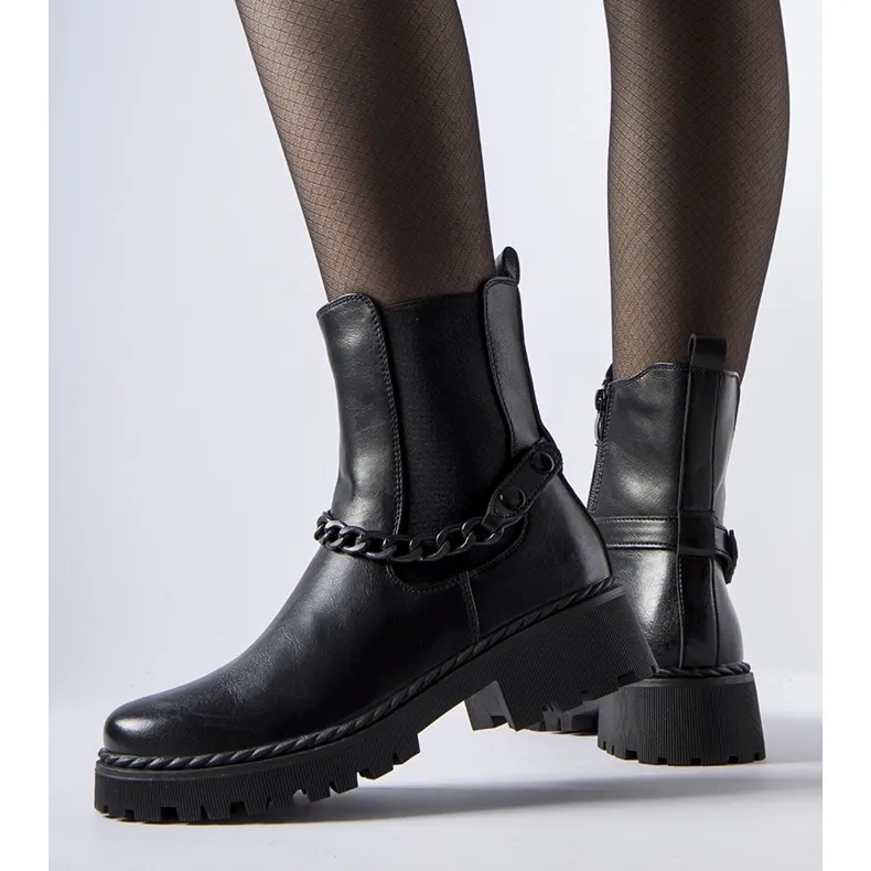 Bottines isolées noires avec chaîne Tiziano le noir