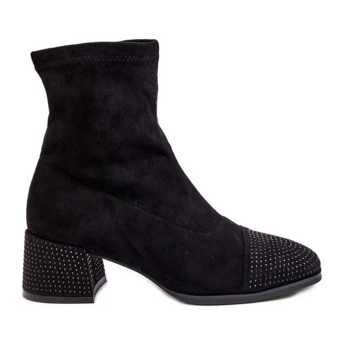 Bottines à talon bas avec décoration pour femme, Vissias noires le noir