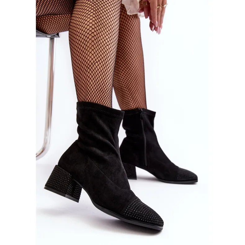 Bottines à talon bas avec décoration pour femme, Vissias noires le noir