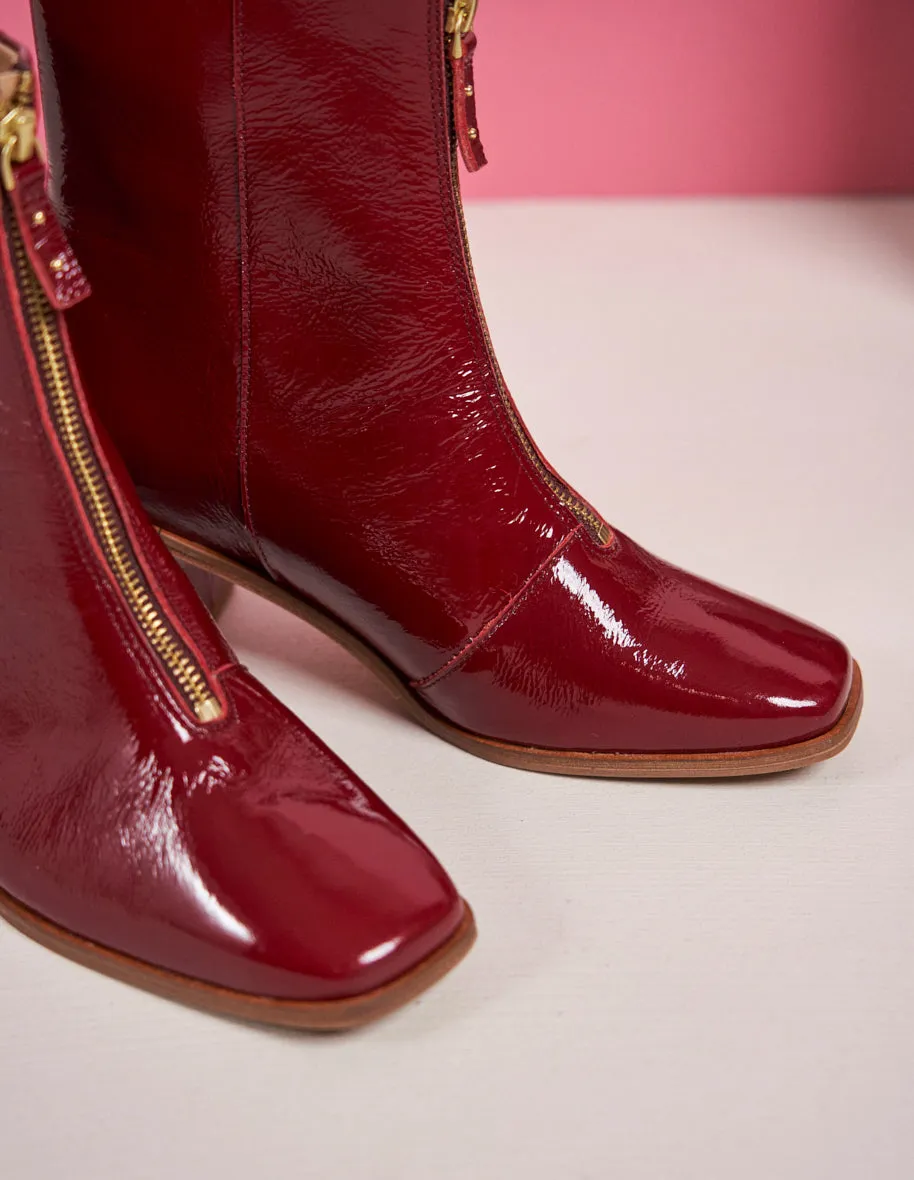 Bottines à talons Georgette - Cuir naplak bordeaux