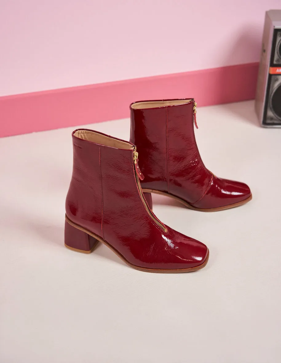 Bottines à talons Georgette - Cuir naplak bordeaux