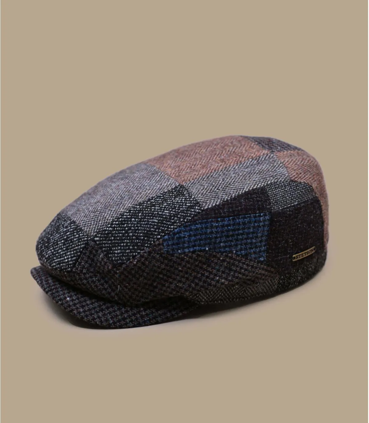 béret casquette plate patchwork marron - Driver Cap Patchwork brown mix Stetson : Headict