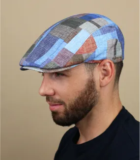 béret lin patchwork - Marlon blue Herman Headwear : Headict