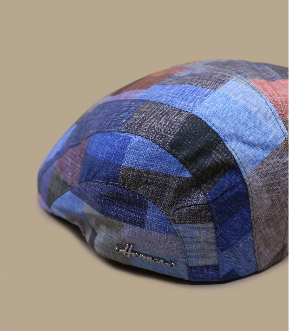 béret lin patchwork - Marlon blue Herman Headwear : Headict