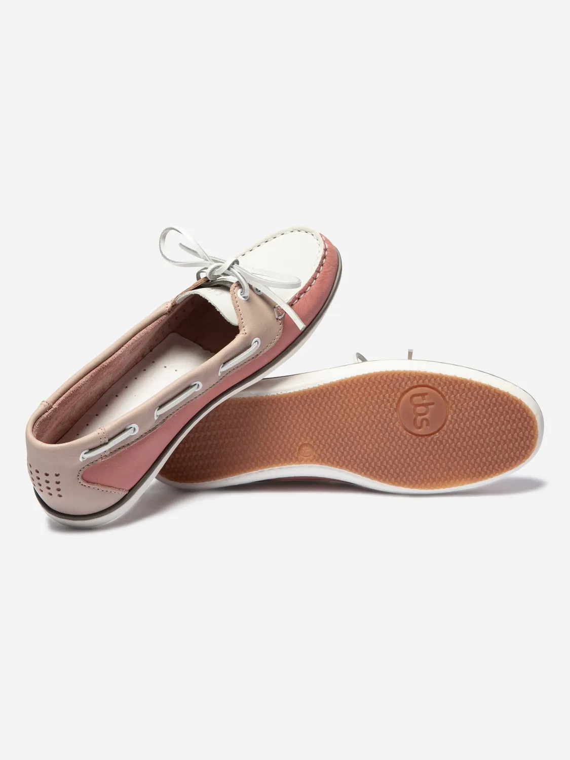 Chaussures Bateau Femme Cuir Pivoine et Blanc tbs