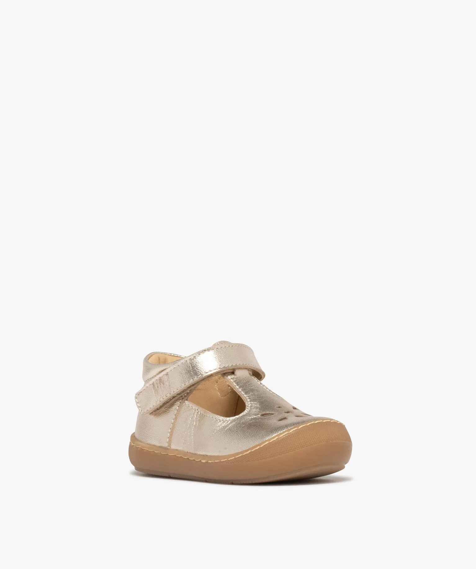 chaussures premiers pas bebe fille en cuir vernis uni et a scratch - na! dore chaussures de parc