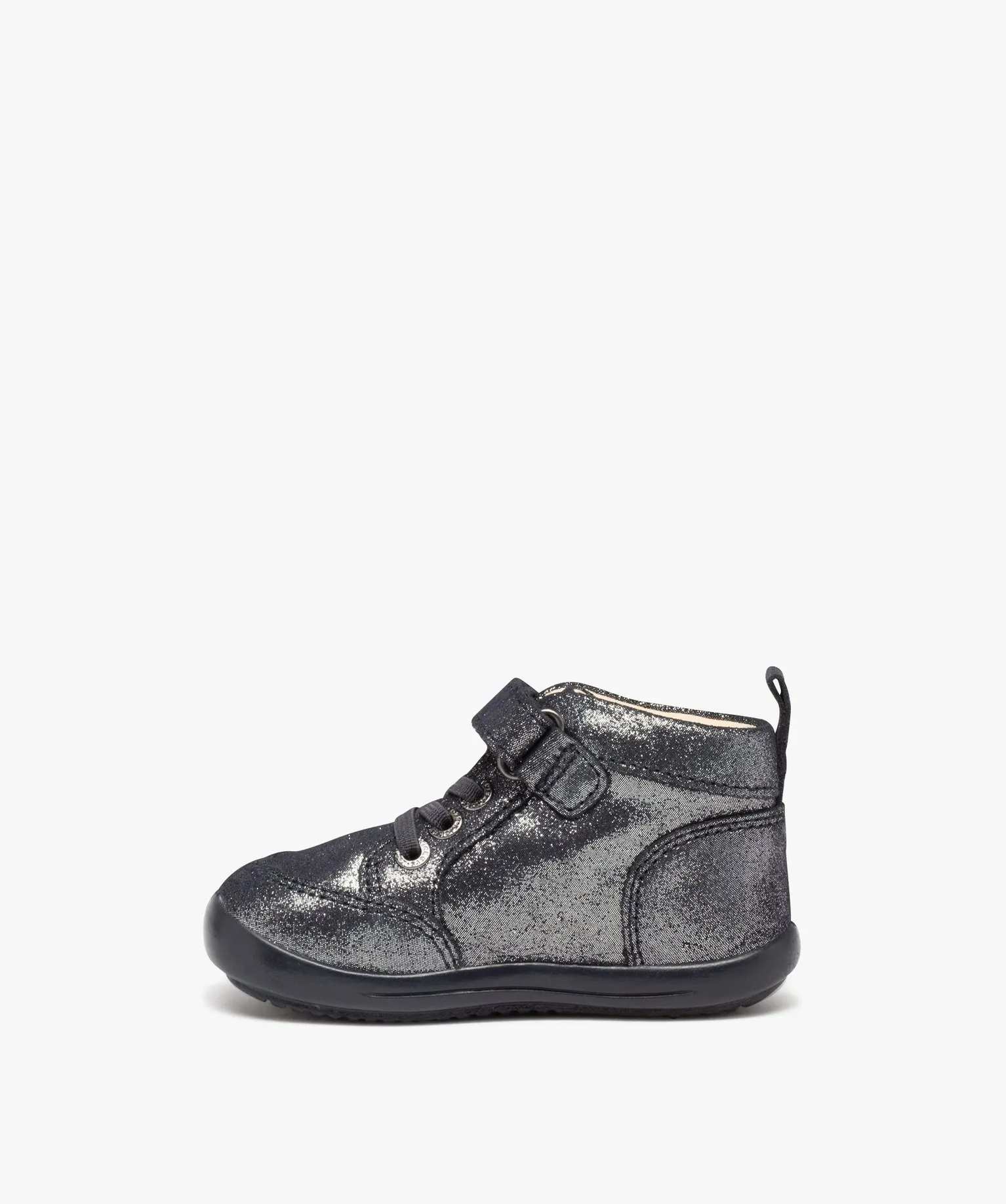 Chaussures premiers pas bébé fille en cuir uni à paillettes - Kickers gris fonce