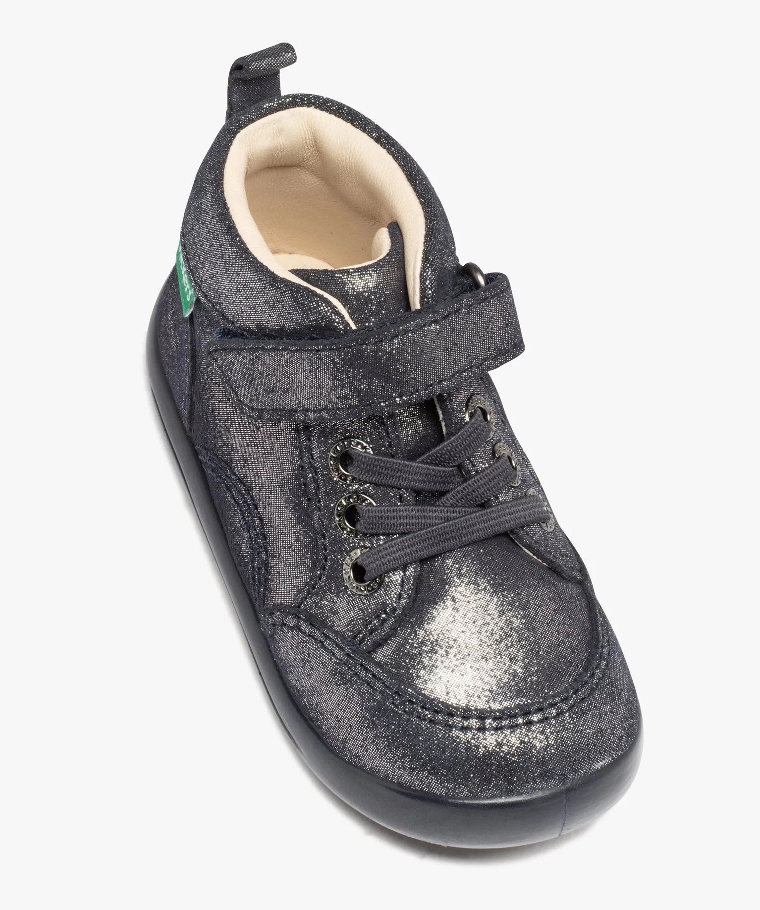 Chaussures premiers pas bébé fille en cuir uni à paillettes - Kickers gris fonce