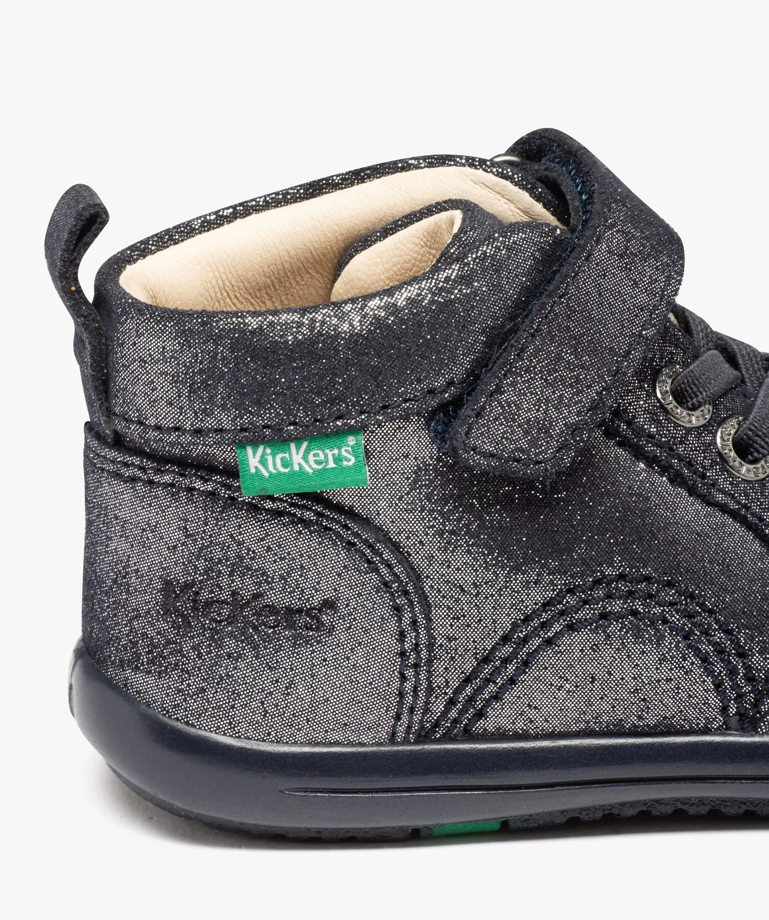 Chaussures premiers pas bébé fille en cuir uni à paillettes - Kickers gris fonce