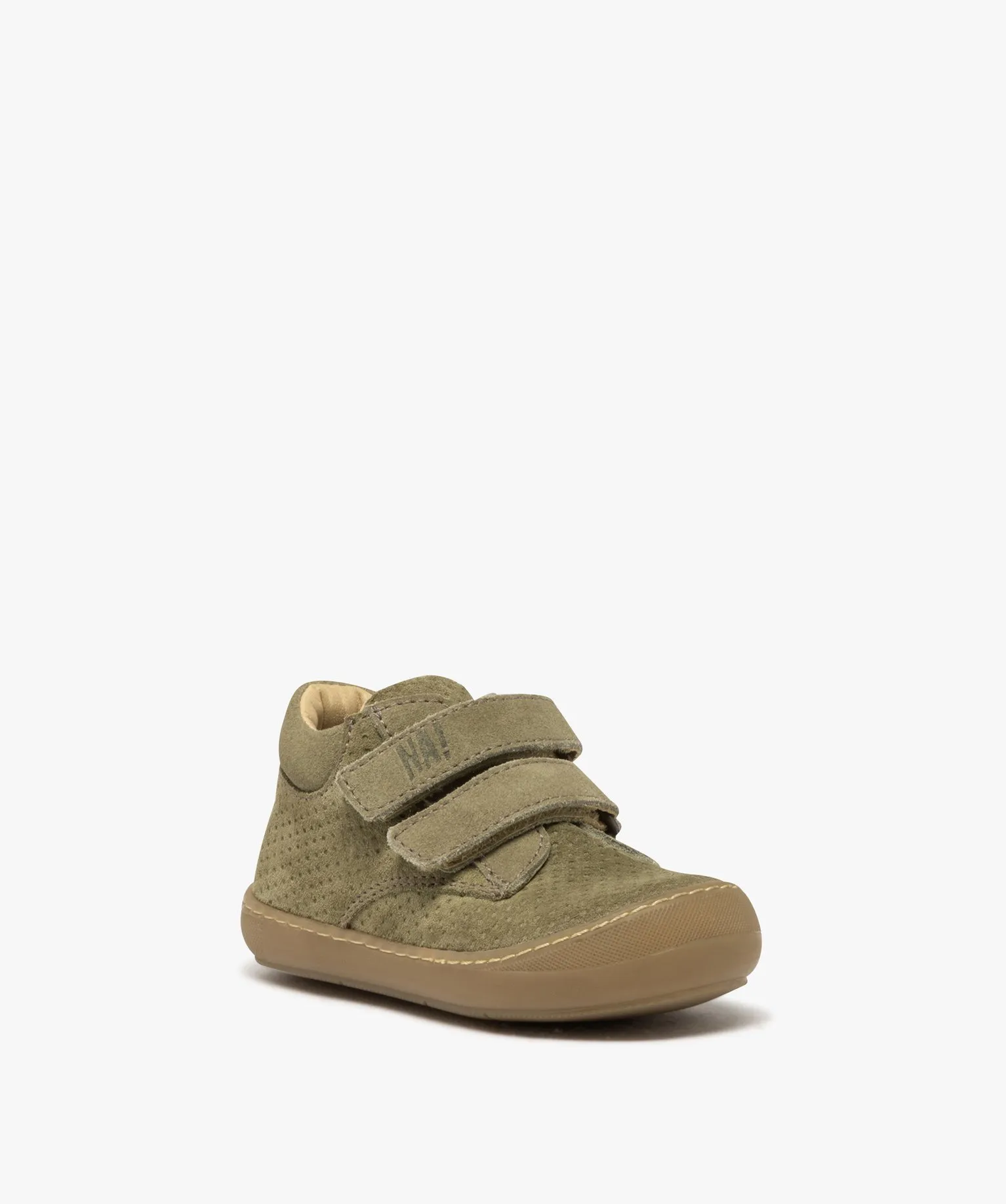 Chaussures premiers pas bébé garçon en cuir suédine uni avec double scratch -  NA! vert