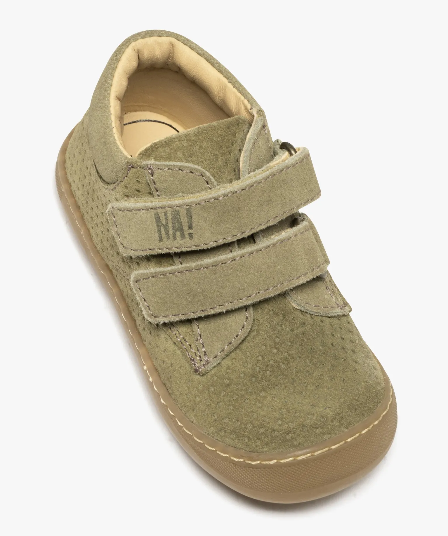 Chaussures premiers pas bébé garçon en cuir suédine uni avec double scratch -  NA! vert