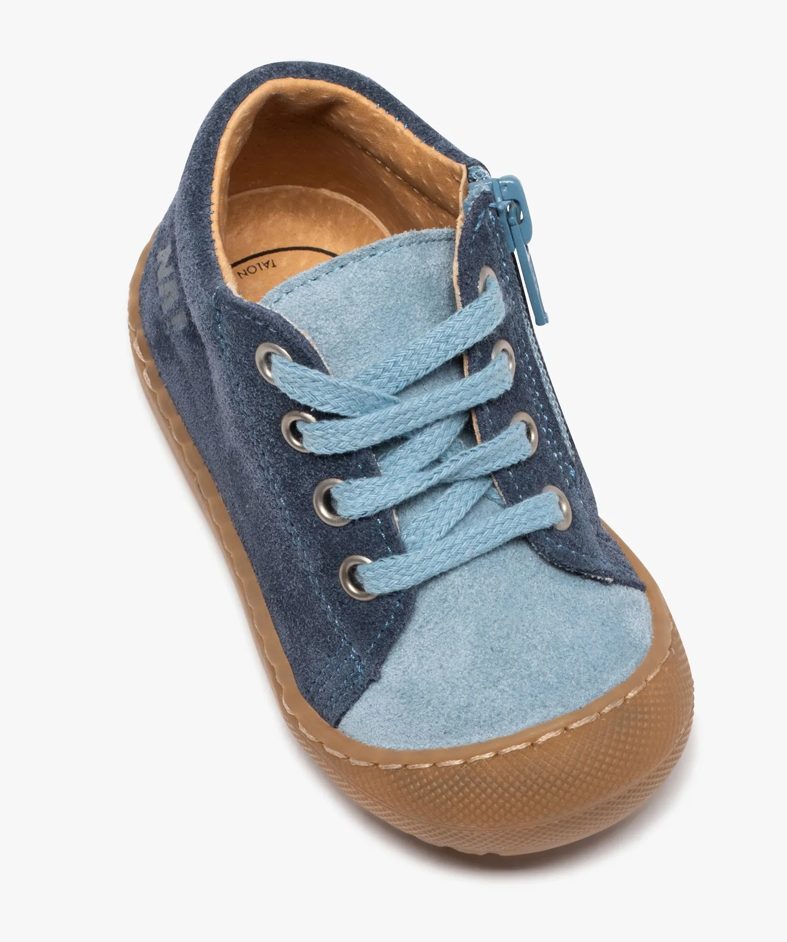 Chaussures premiers pas bébé garçon en cuir suédé bicolore - NA! bleu chine