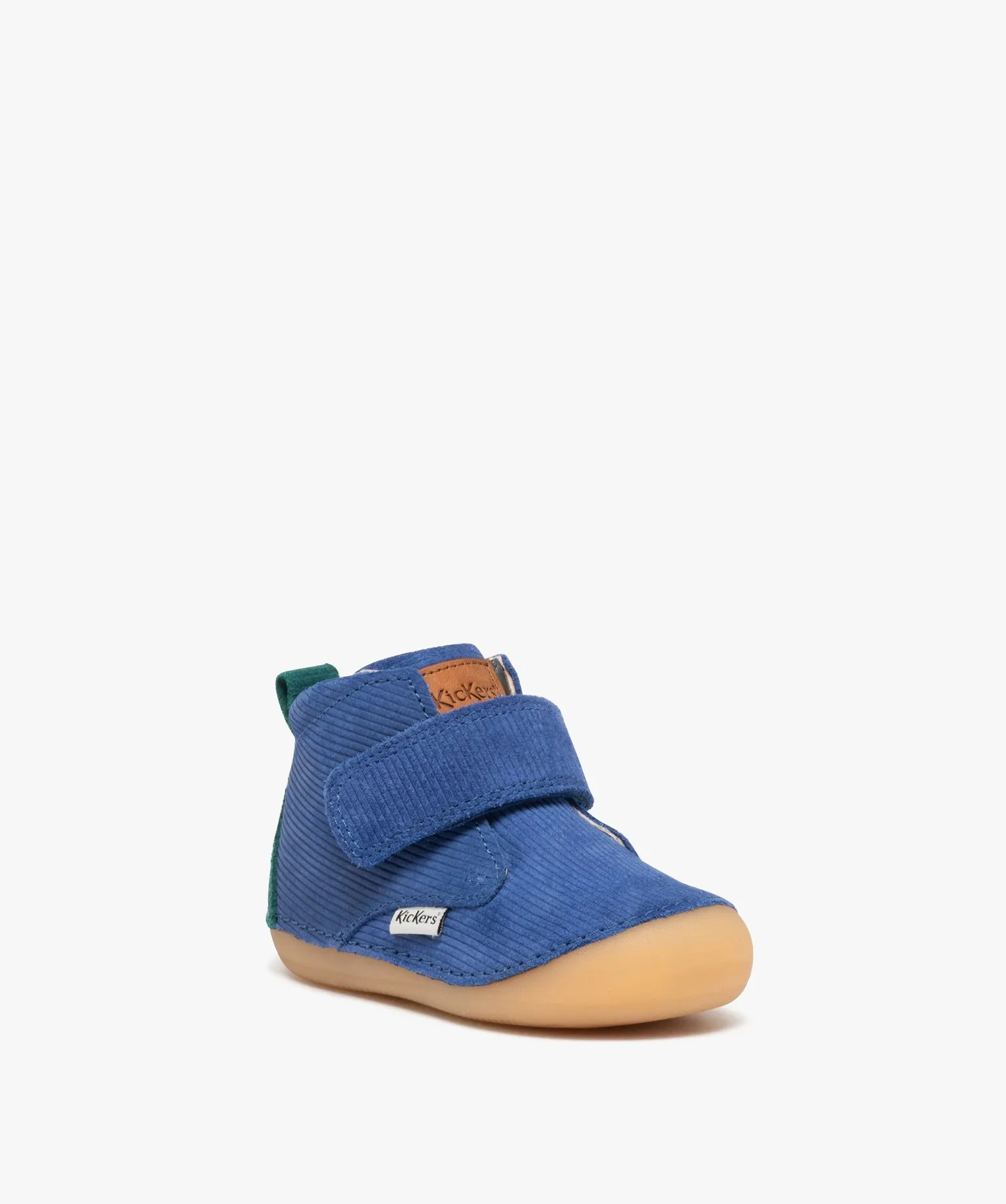 Chaussures premiers pas bébé garçon en cuir velours uni avec scratch - Kickers bleu