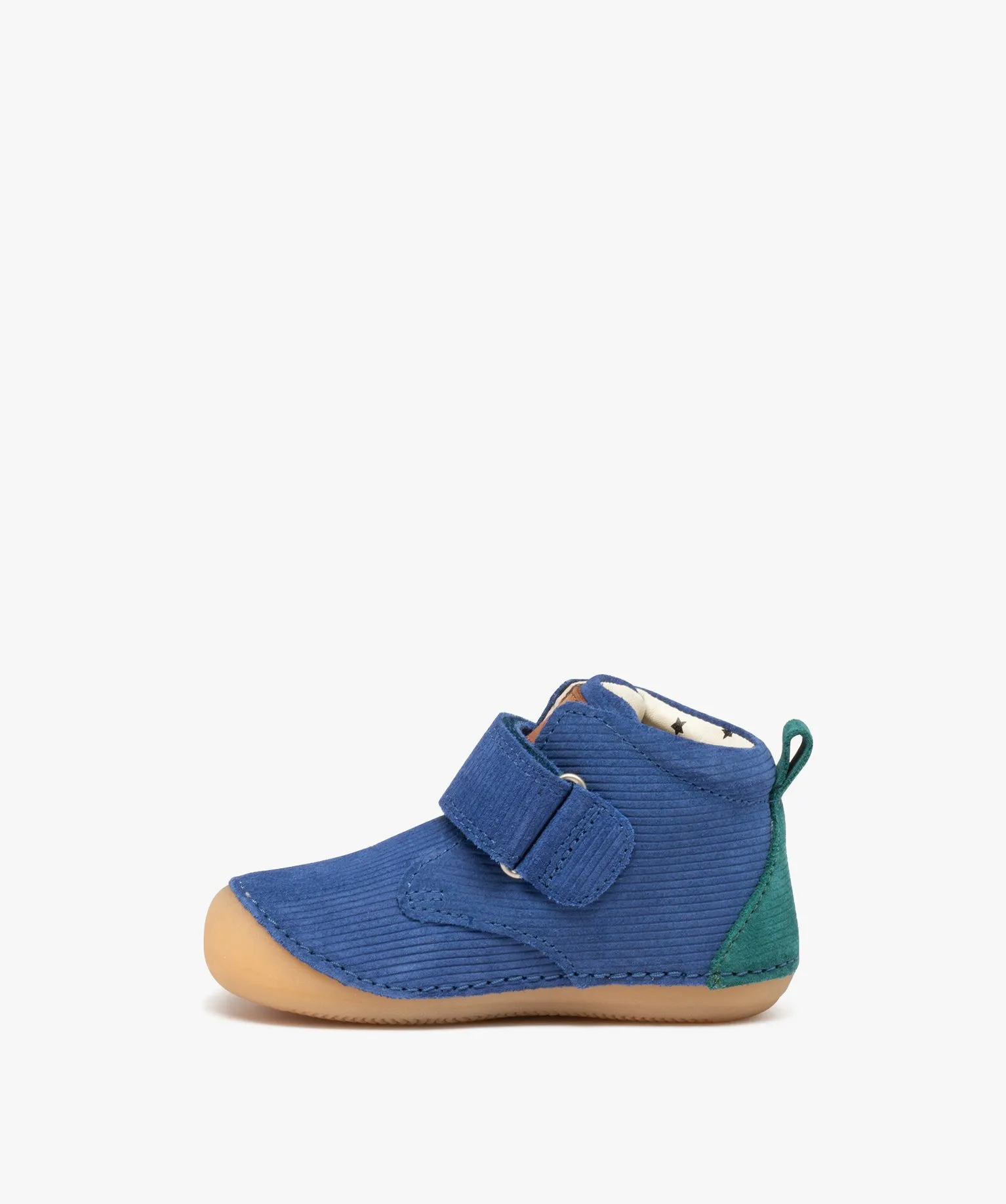 Chaussures premiers pas bébé garçon en cuir velours uni avec scratch - Kickers bleu