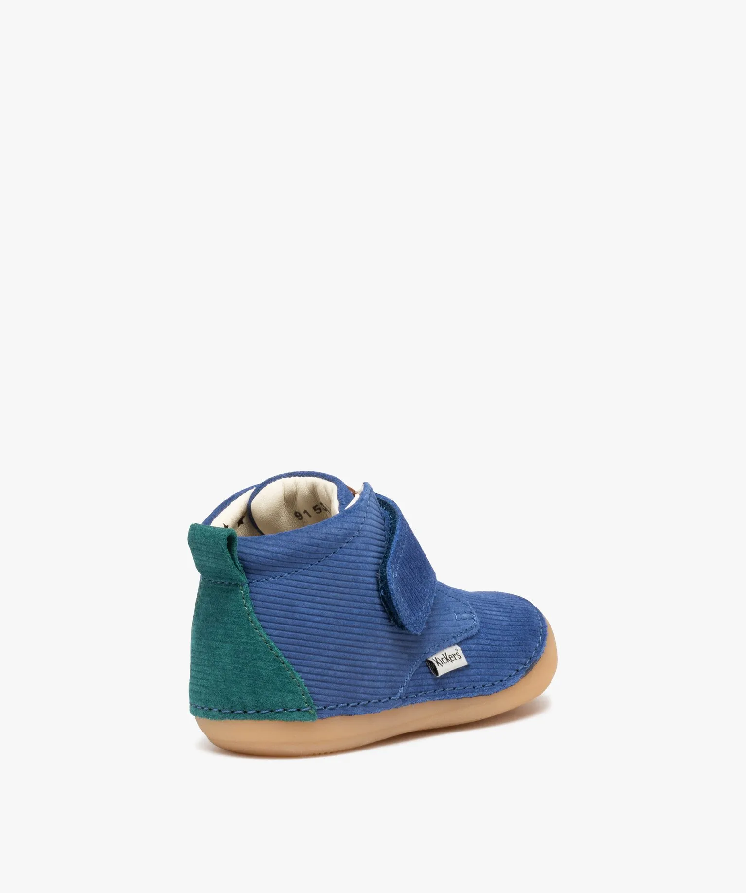 Chaussures premiers pas bébé garçon en cuir velours uni avec scratch - Kickers bleu