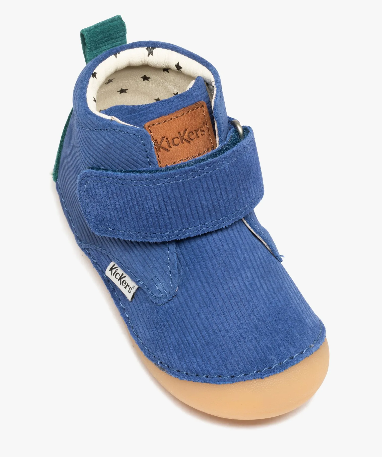 Chaussures premiers pas bébé garçon en cuir velours uni avec scratch - Kickers bleu