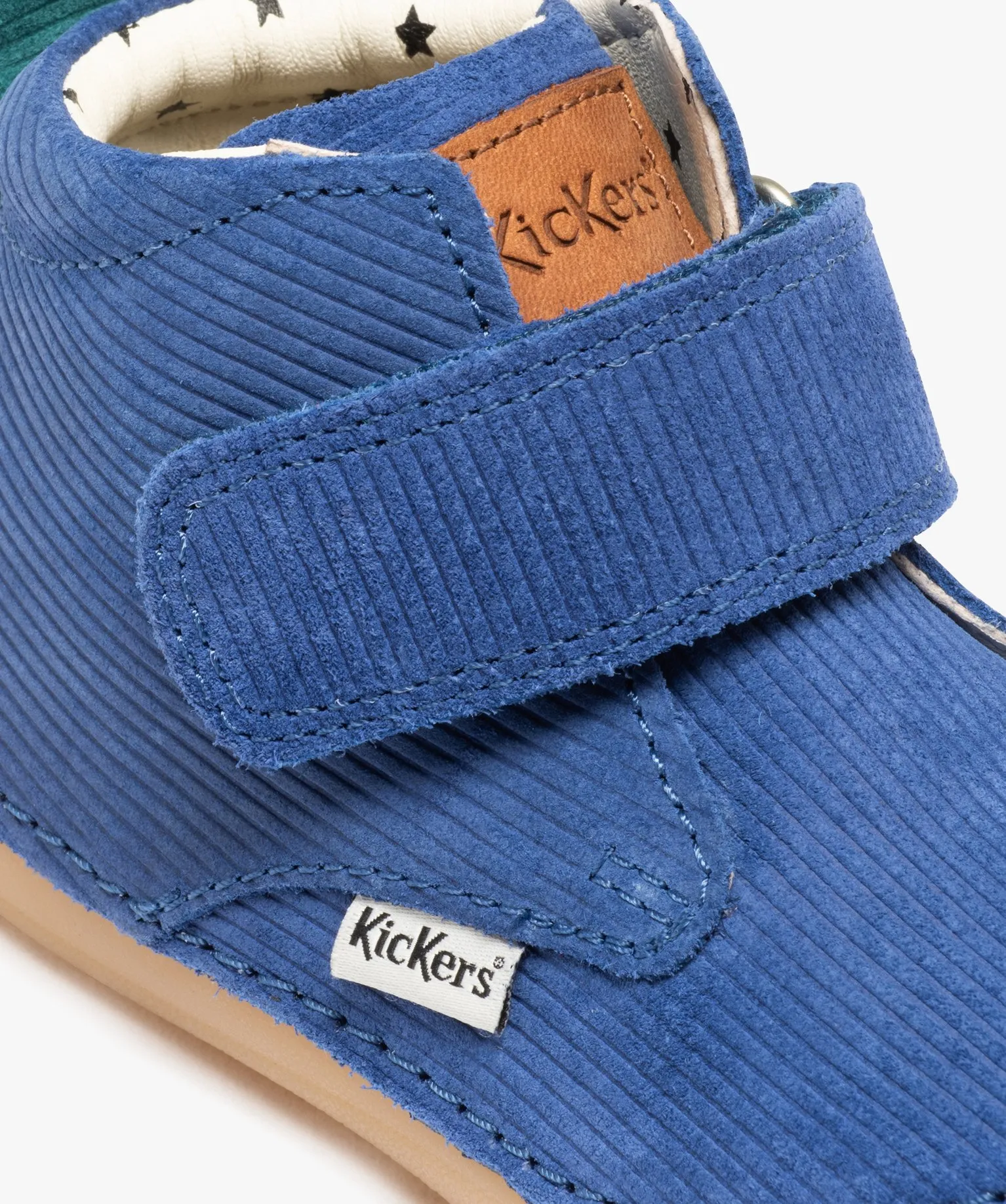 Chaussures premiers pas bébé garçon en cuir velours uni avec scratch - Kickers bleu