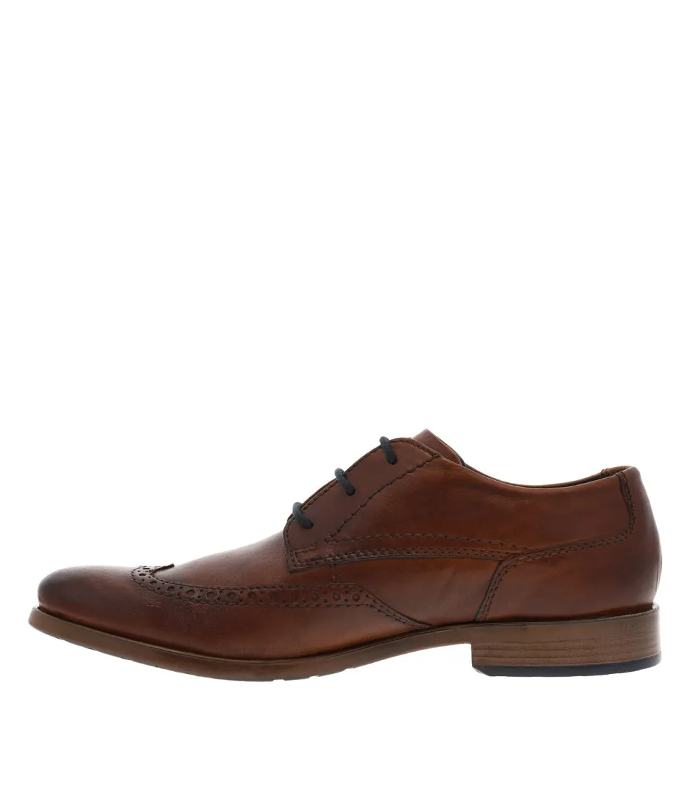 Derbies Bugatti en cuir cognac et à lacets ronds