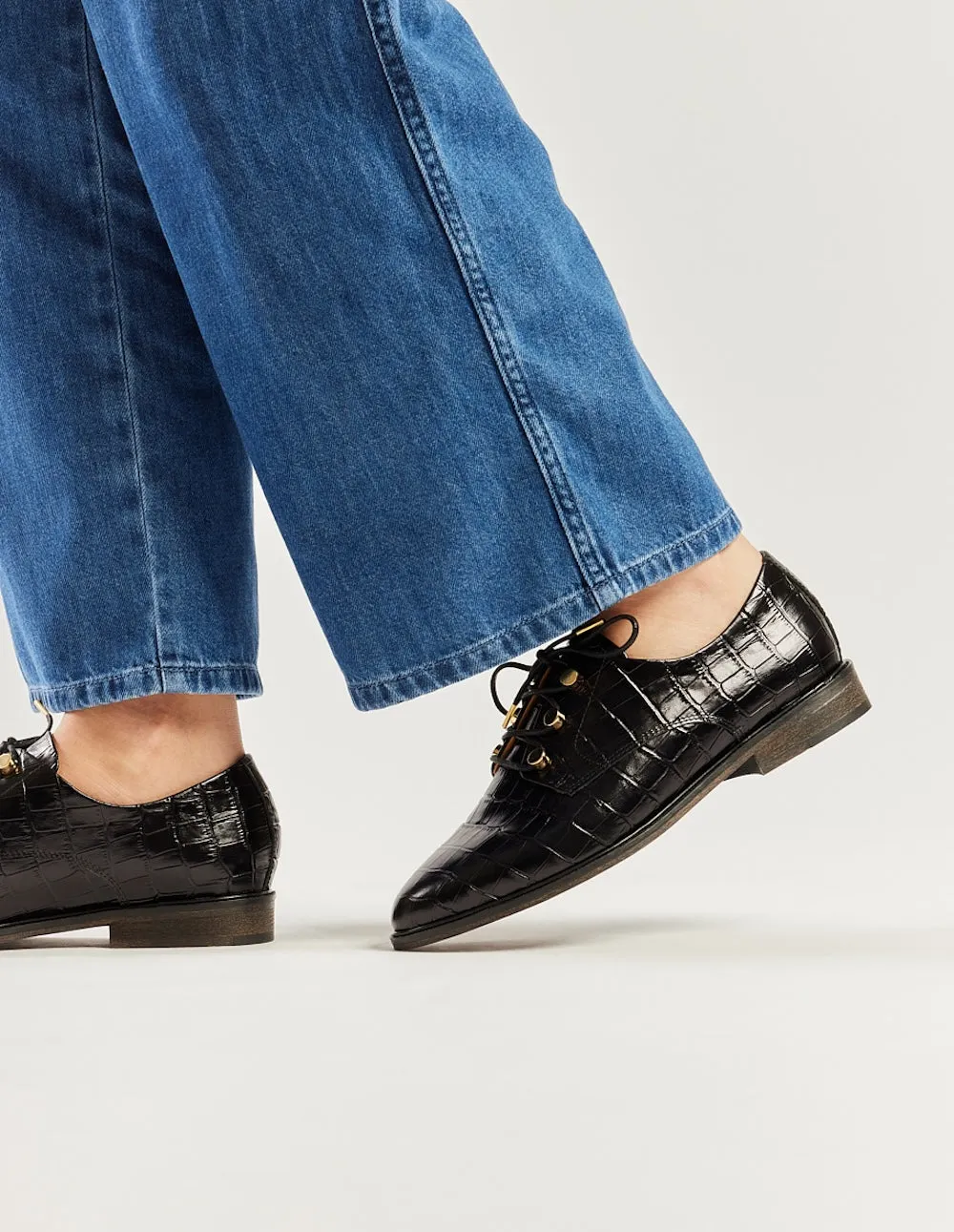 Derbies Denise - Cuir noir croco XL