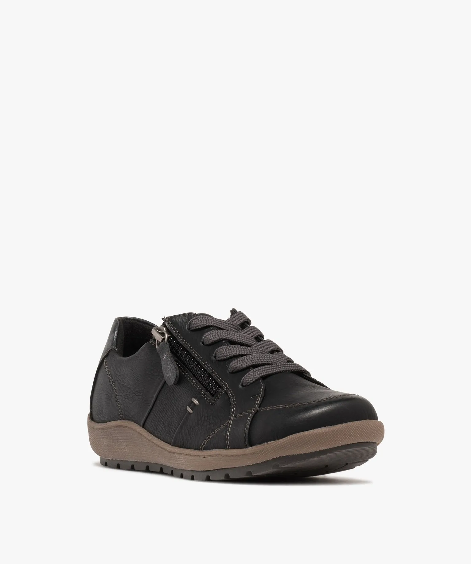 Derbies femme confort dessus uni à zip et à lacets - Softrelax noir