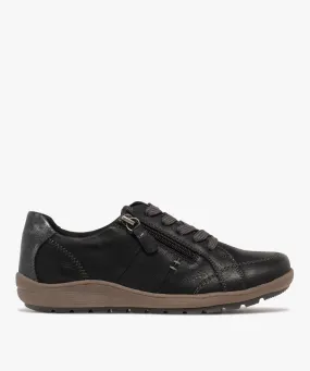 Derbies femme confort dessus uni à zip et à lacets - Softrelax noir