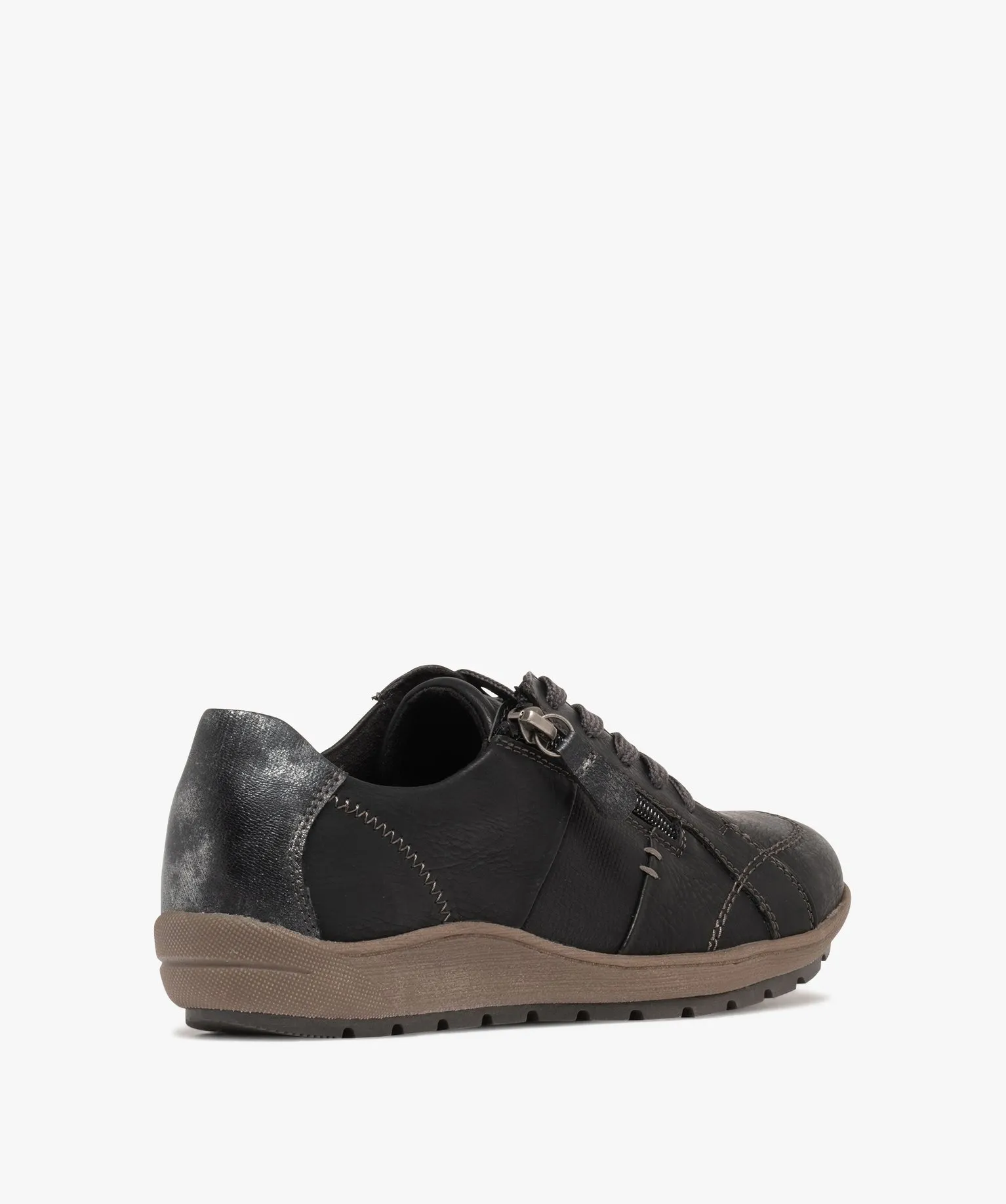 Derbies femme confort dessus uni à zip et à lacets - Softrelax noir