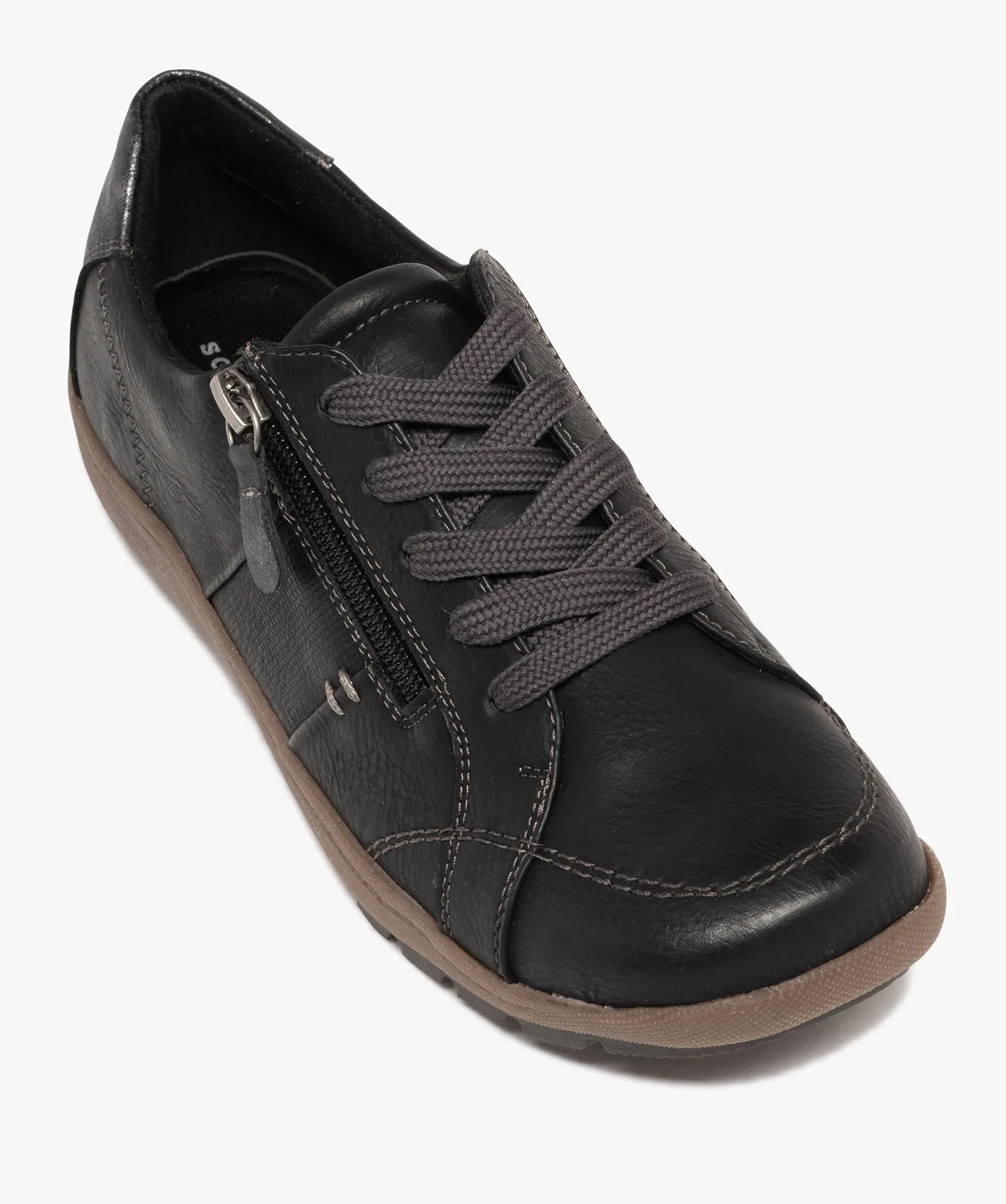 Derbies femme confort dessus uni à zip et à lacets - Softrelax noir