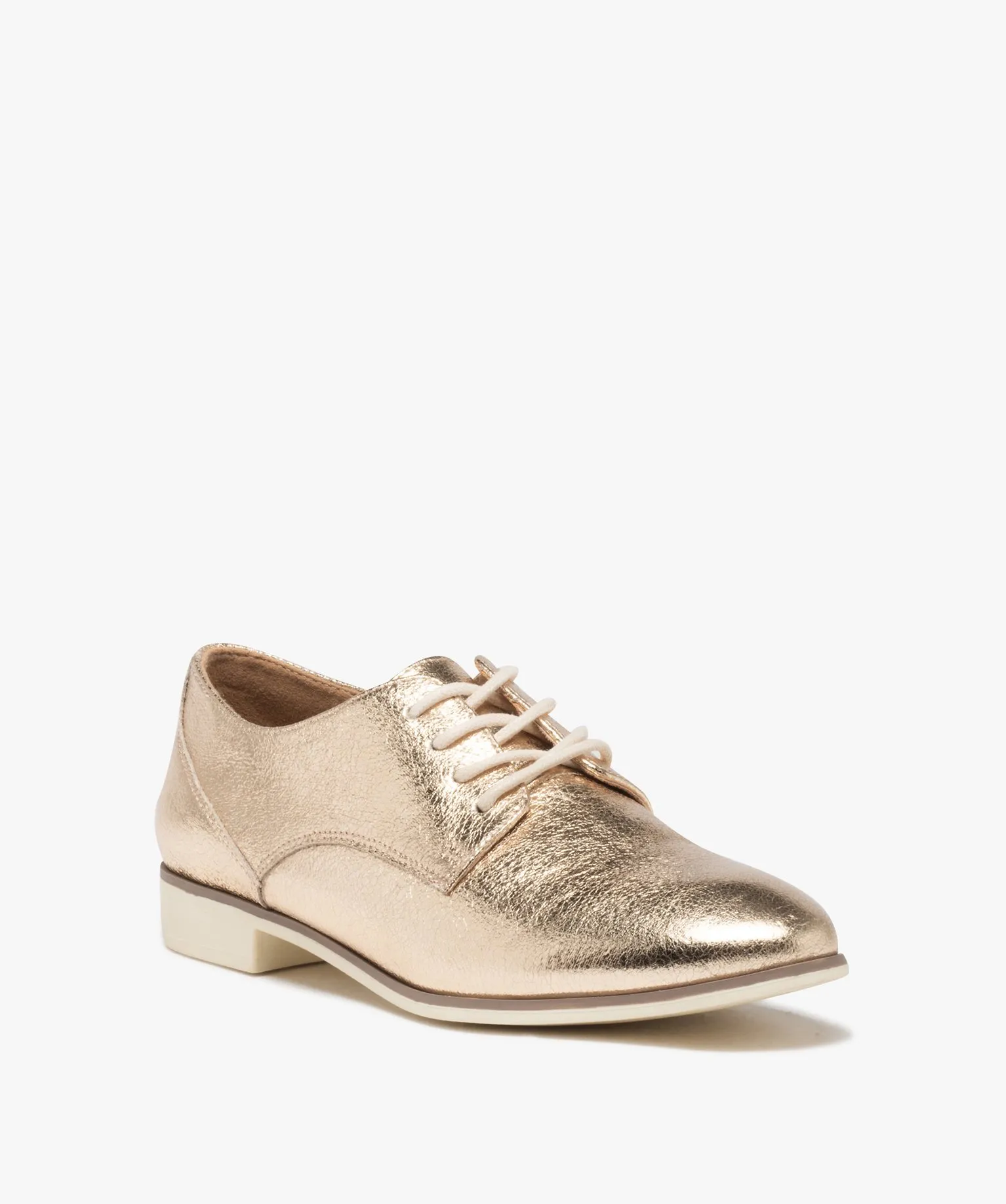 Derbies femme unis dessus brillant avec semelle fine bicolore dore