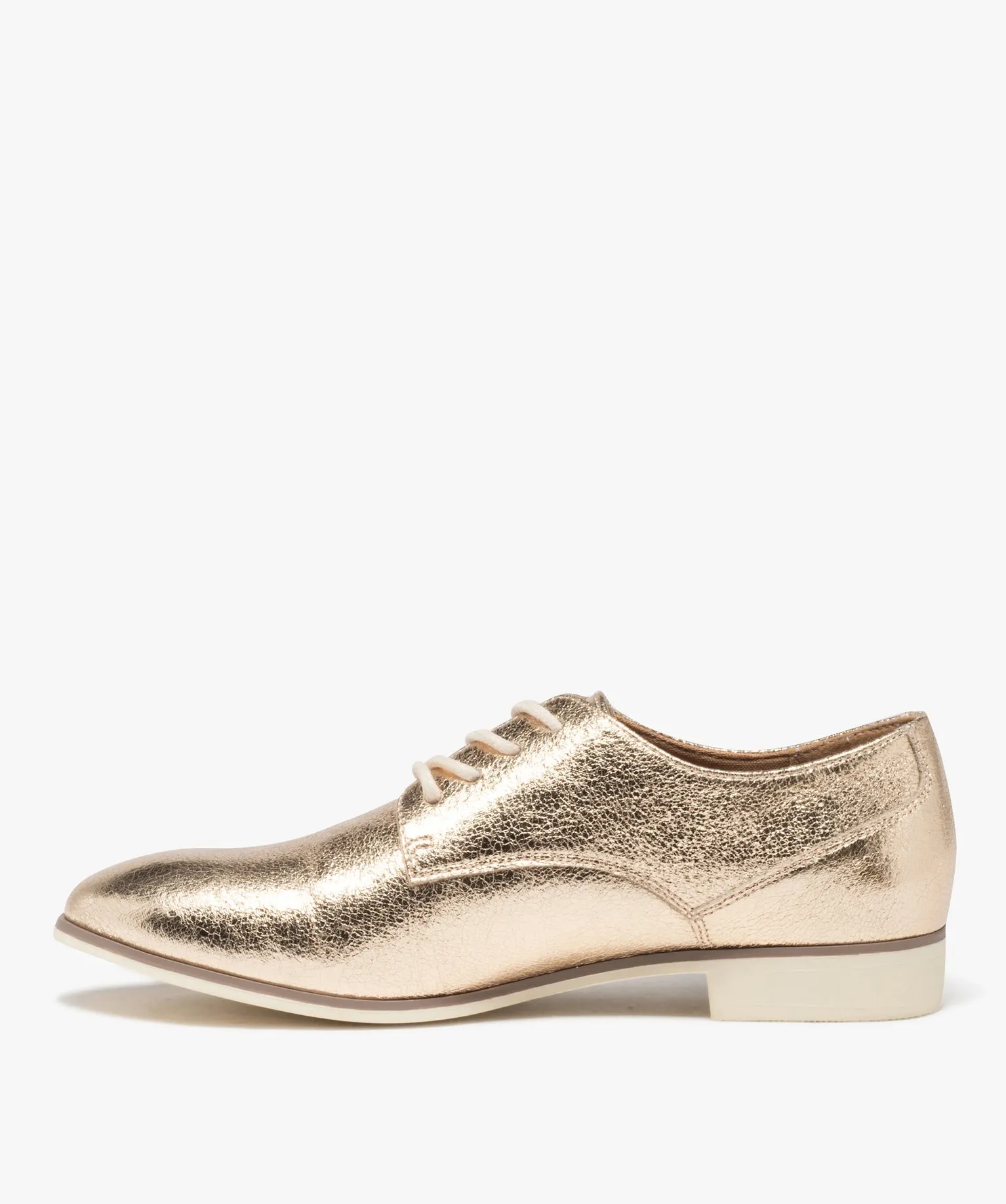 Derbies femme unis dessus brillant avec semelle fine bicolore dore