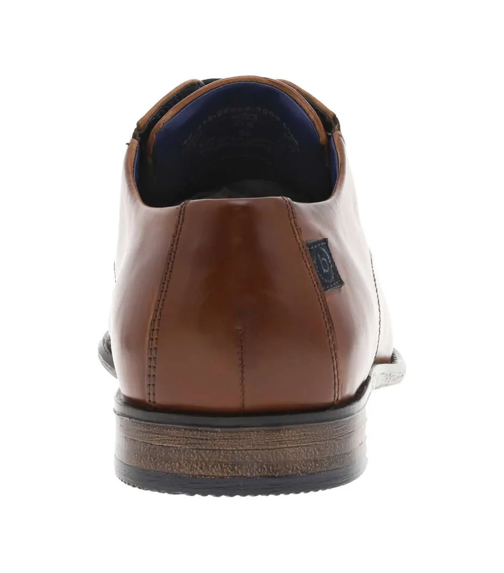 Derbies à lacets rond et talon plat Bugatti en cuir cognac