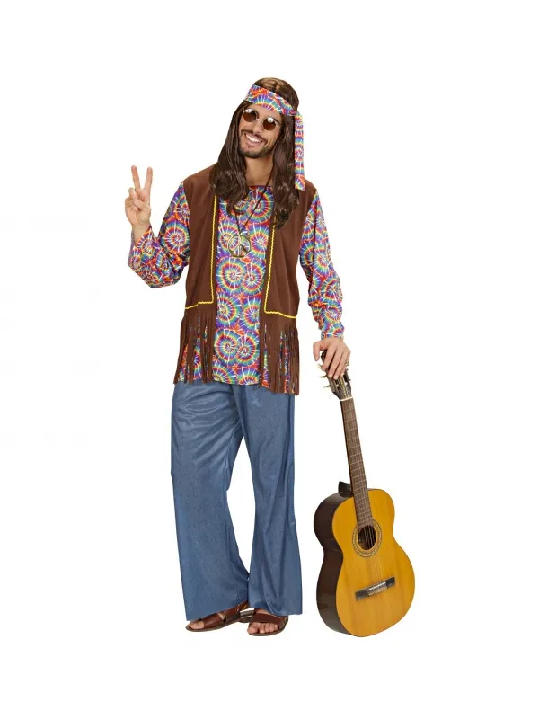 Déguisement Hippie Psychédélique Homme (chemise avec veste, pantalon, bandeau, collier)