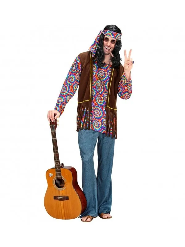 Déguisement Hippie Psychédélique Homme (chemise avec veste, pantalon, bandeau, collier)