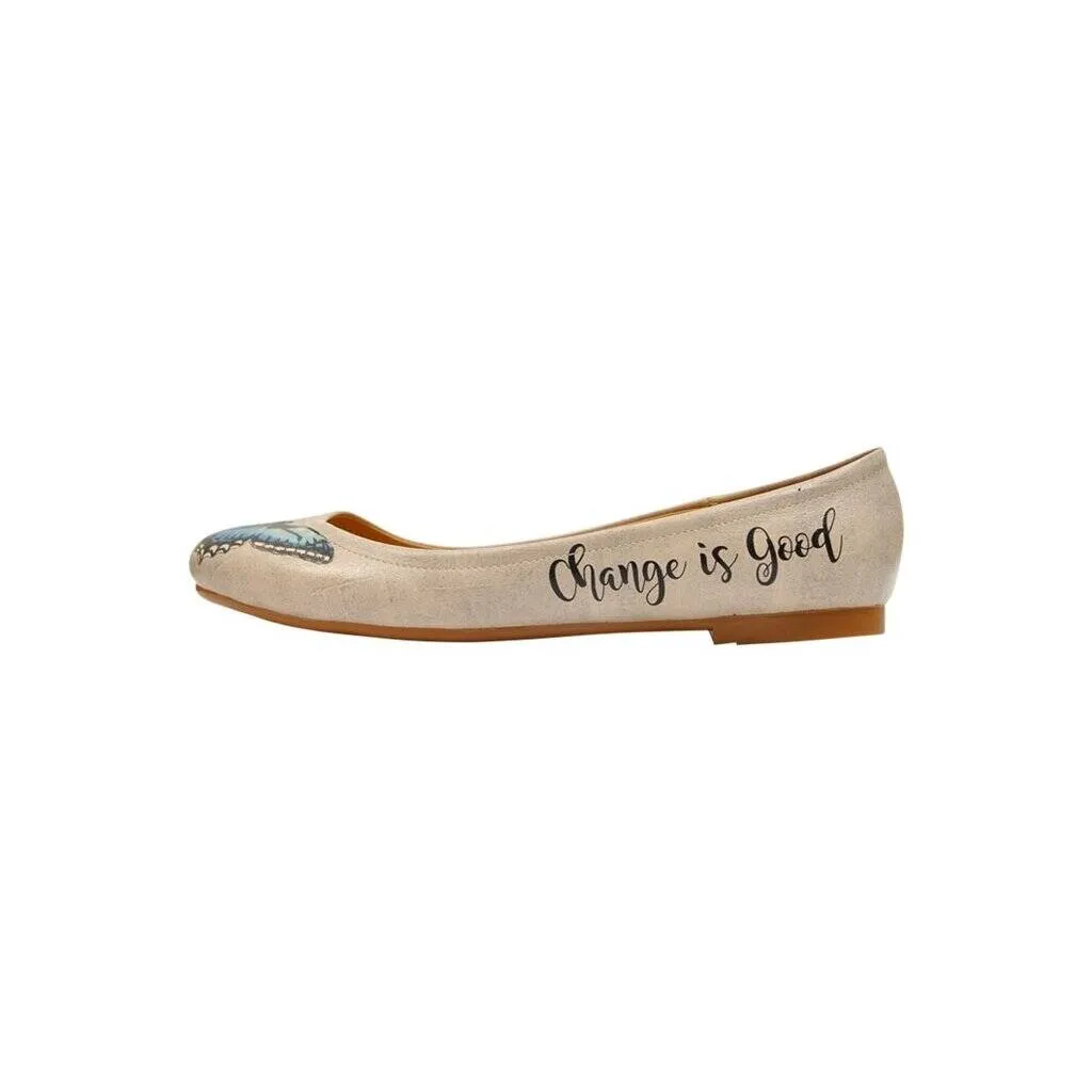 Femme Cuir Vegan Beige Chaussures Plates - Change is Good Motif