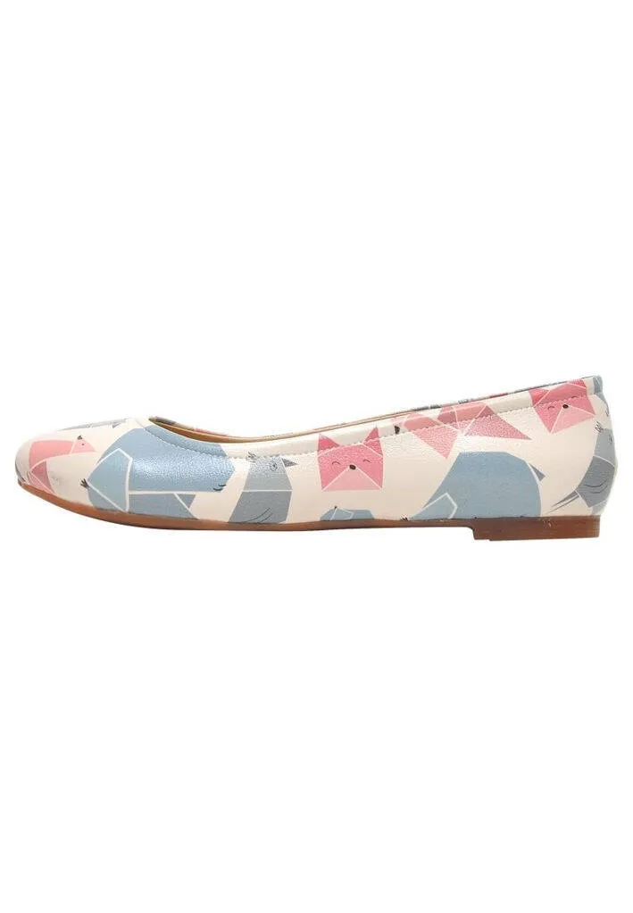 Femme Cuir Vegan Beige Chaussures Plates - Origami Motif