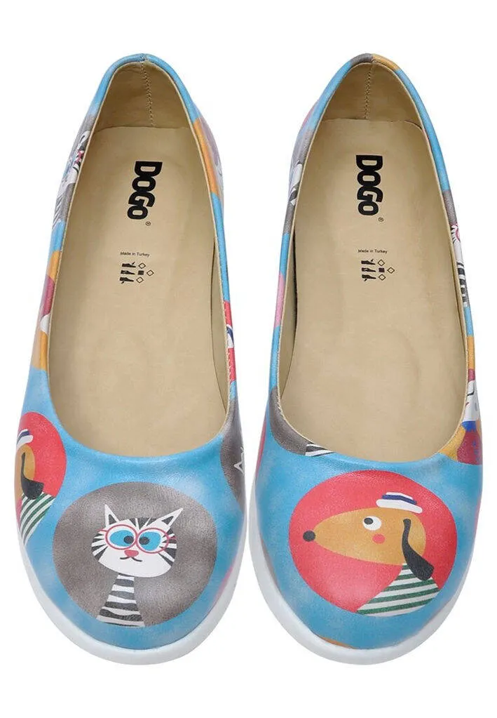 Femme Cuir Vegan Turquoise Chaussures Plates - Dog and Cat Motif