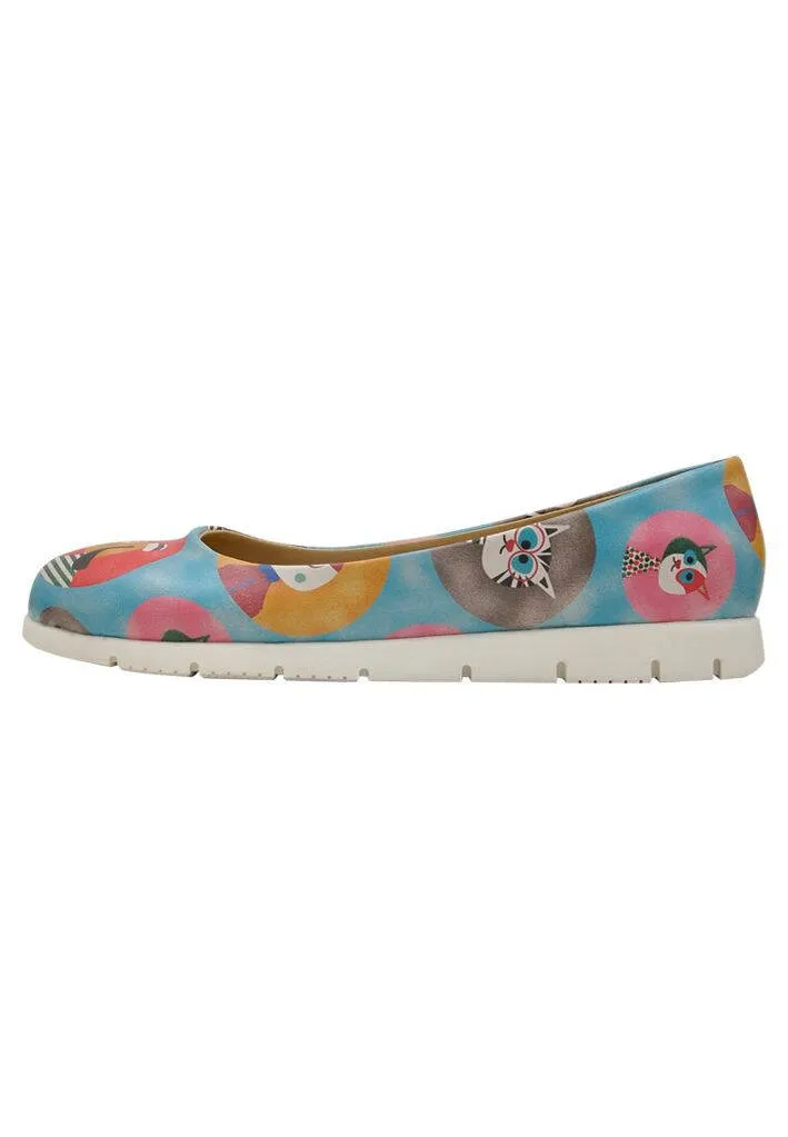 Femme Cuir Vegan Turquoise Chaussures Plates - Dog and Cat Motif