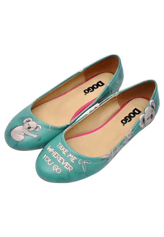 Femme Cuir Vegan Turquoise Chaussures Plates - Koala Hug Motif